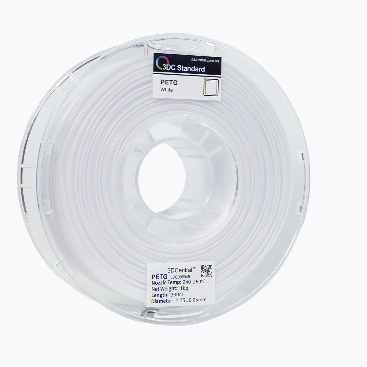 Standard PETG white 3D printer filament spool