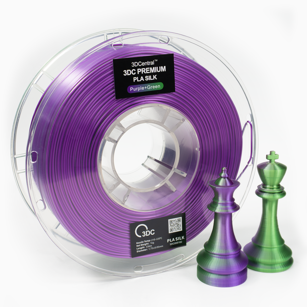 Premium purple and green 3D printer filament spool