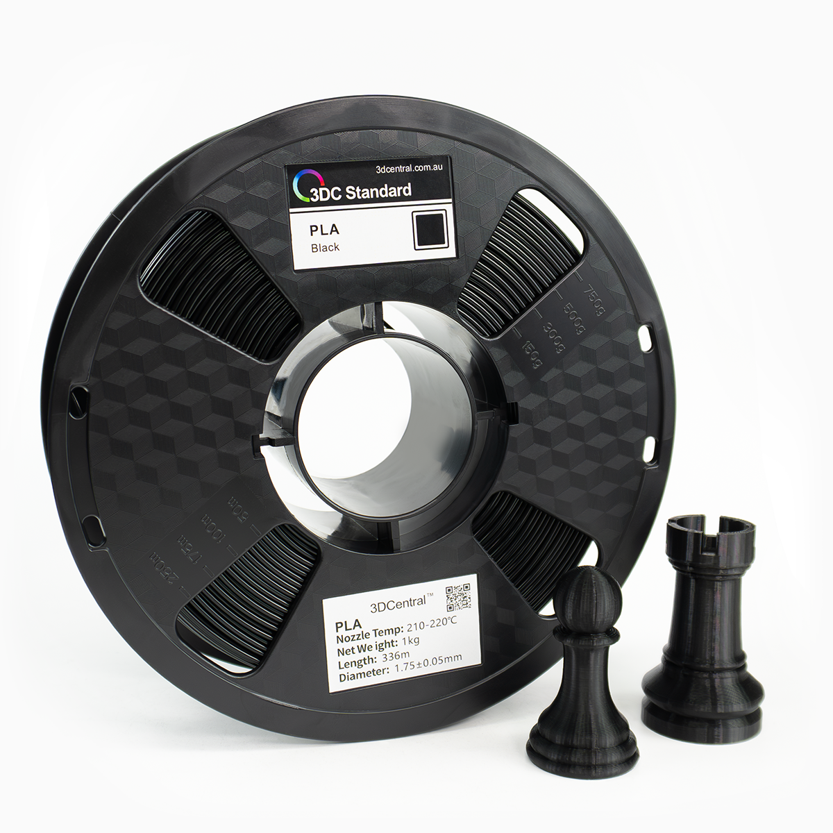Standard black 3D printer filament spool