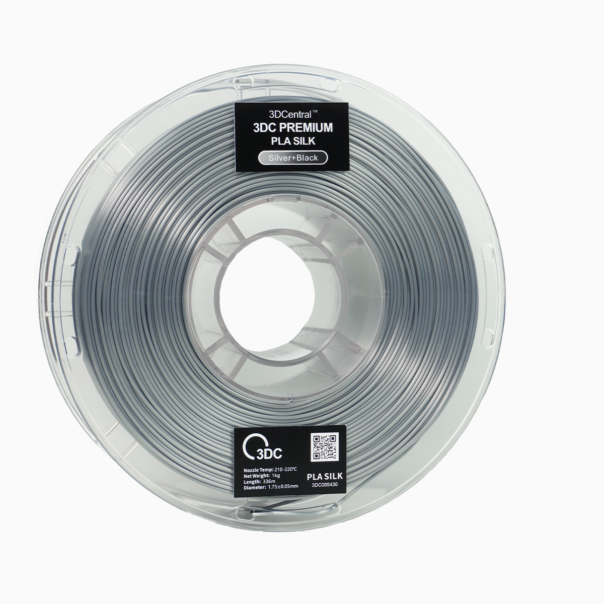 Premium silver and black 3D printer filament spool